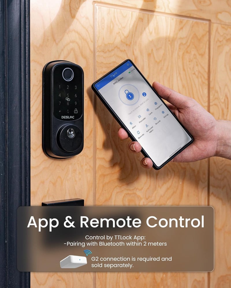 DESLOC Smart Door Lock B200, Smart Deadbolt Lock, Keyless Entry Door Lock, Fingerprint Smart Lock, Smart Locks for Front Door, App Control, Touchscreen Keypad Deadbolts,12-Month Battery, BHMA Grade3 - Image 3